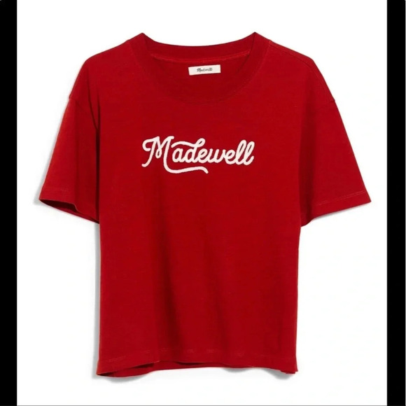 Madewell Tops - Embroidered Madewell Easy Crop Tee in Cinnamon